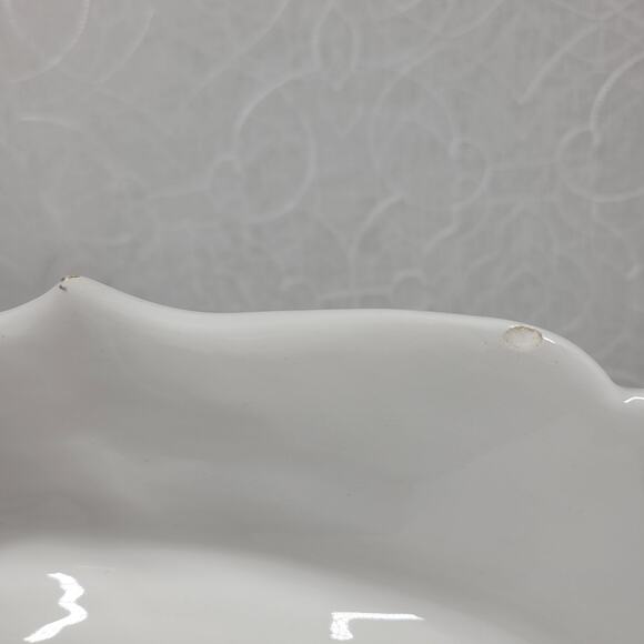 Vintage Italian Serving Platter Scallop Raised 13" White Floral Serving Plate - Picture 12 of 16